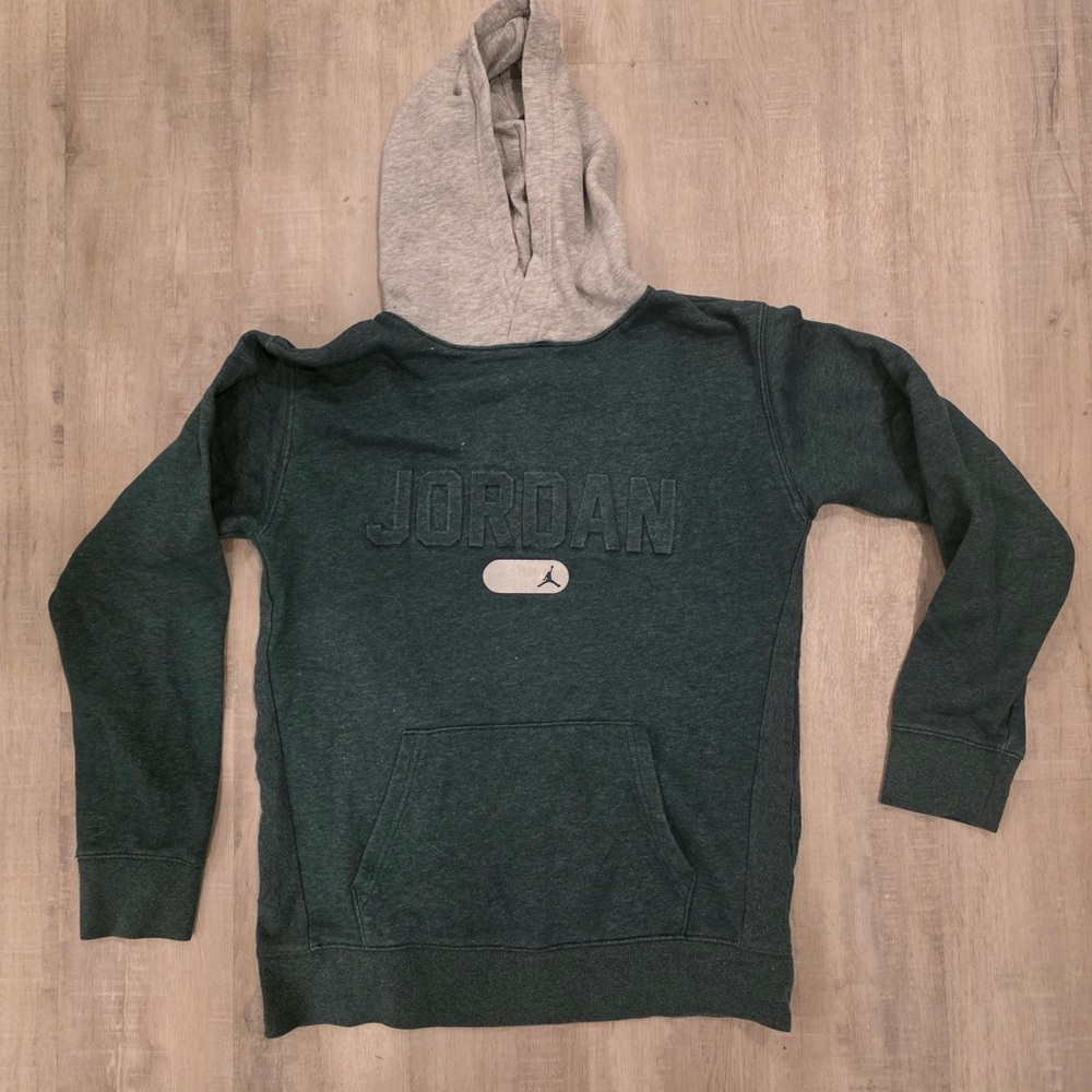 Jordan Youth XL Hoodie Green Gray Pullover Sweatshirt Jumpman Logo